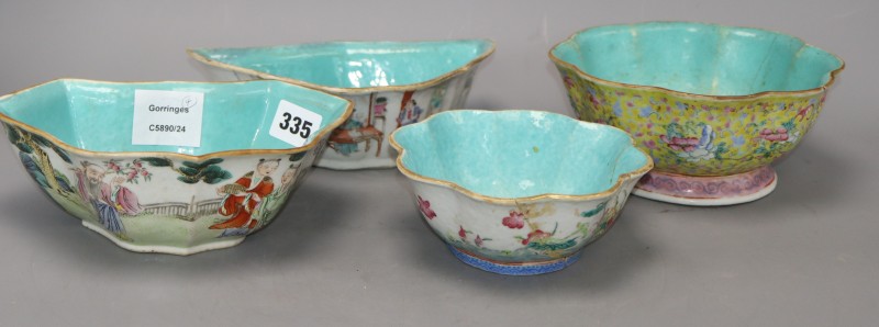 Four 19th century Chinese supper dishes, three with Tongzhi seal marks, 14- 20cm